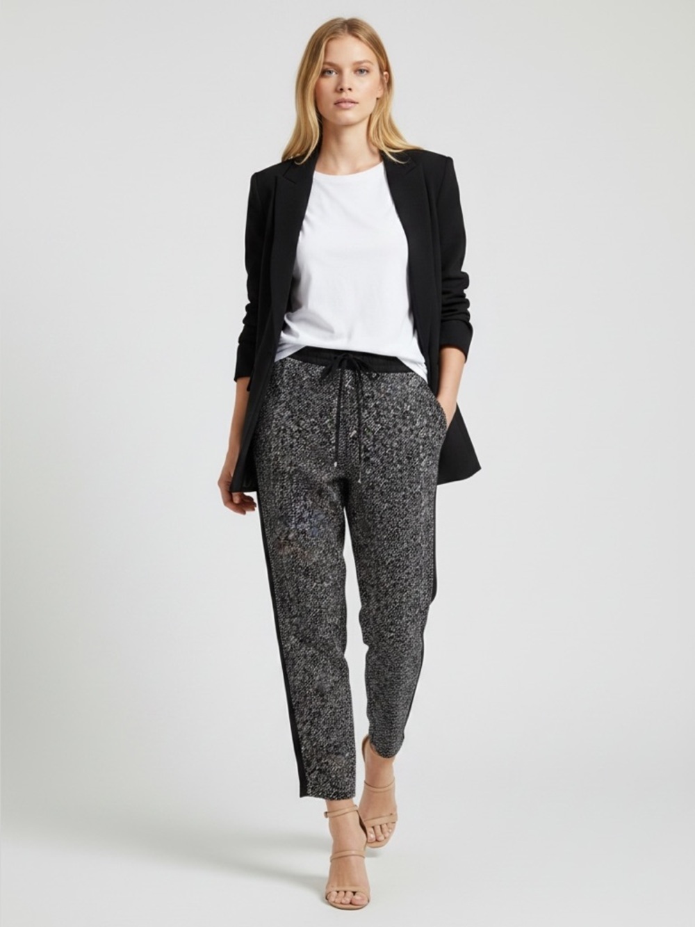 Ricki’s Drapey Fit Pants Flowy Side Stripe Dressy Jogger Black White Size XS